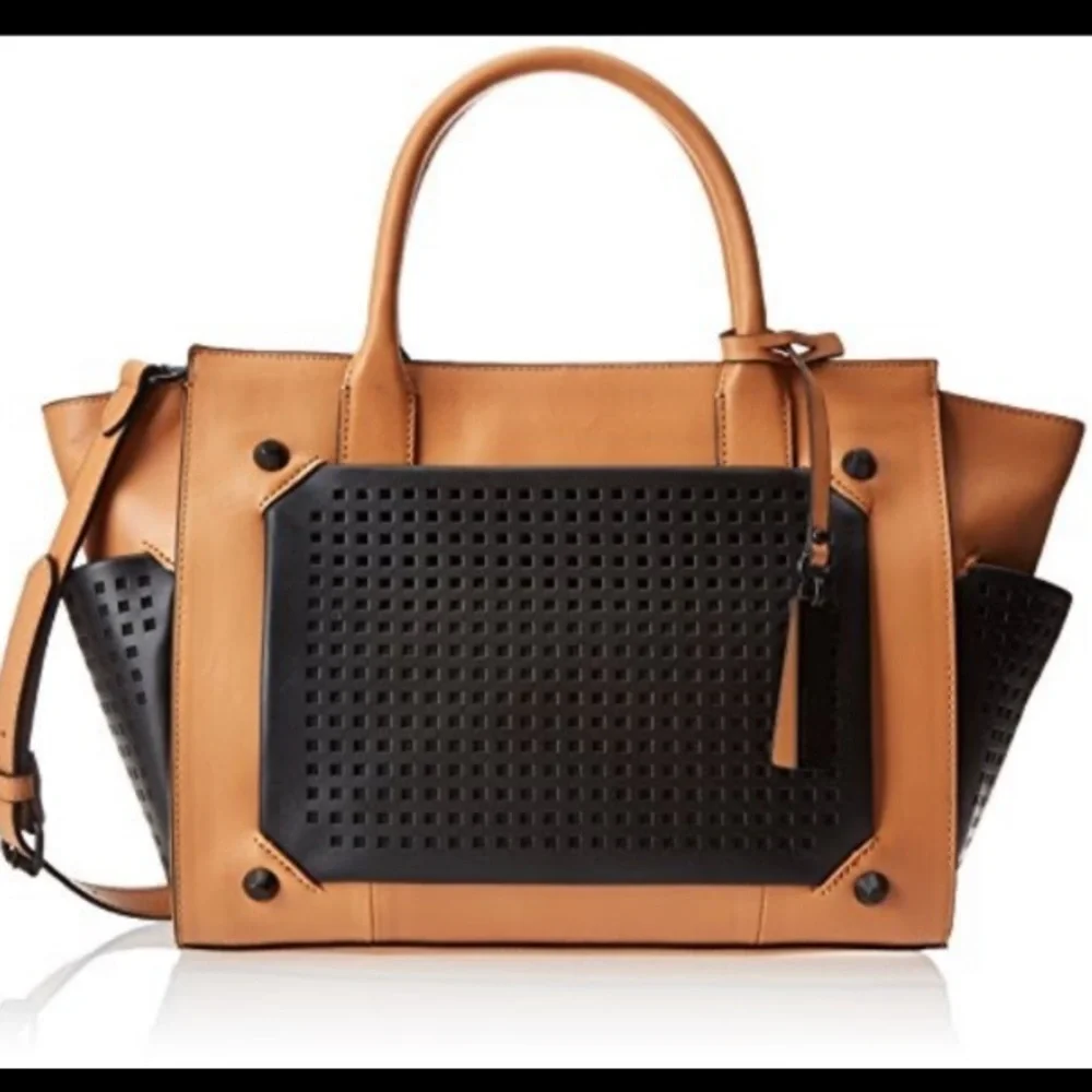 BLOGGERS FAVE! NWT Vince Camuto Peri Leather Satchel w Shoulder Strap- tan/black